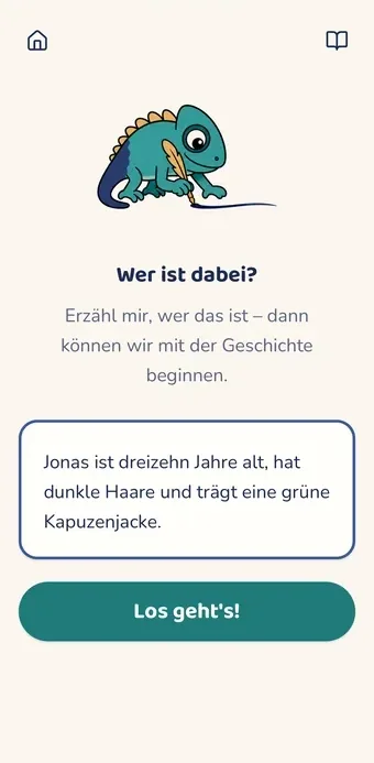 Der Bildschirm, auf dem das Kind seine Hauptfigur beschreibt.